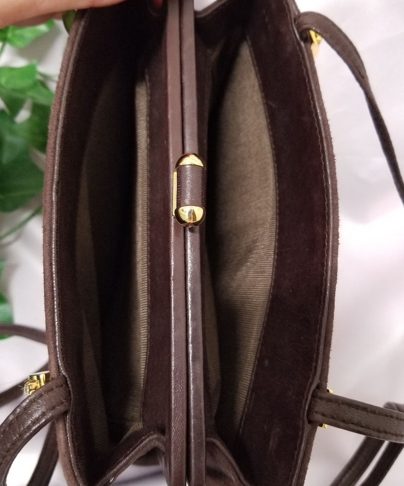Henri Bendel RARE Vintage Brown Suede Swarovski Crystal Crossbody Made in Italy - Picture 5 of 15